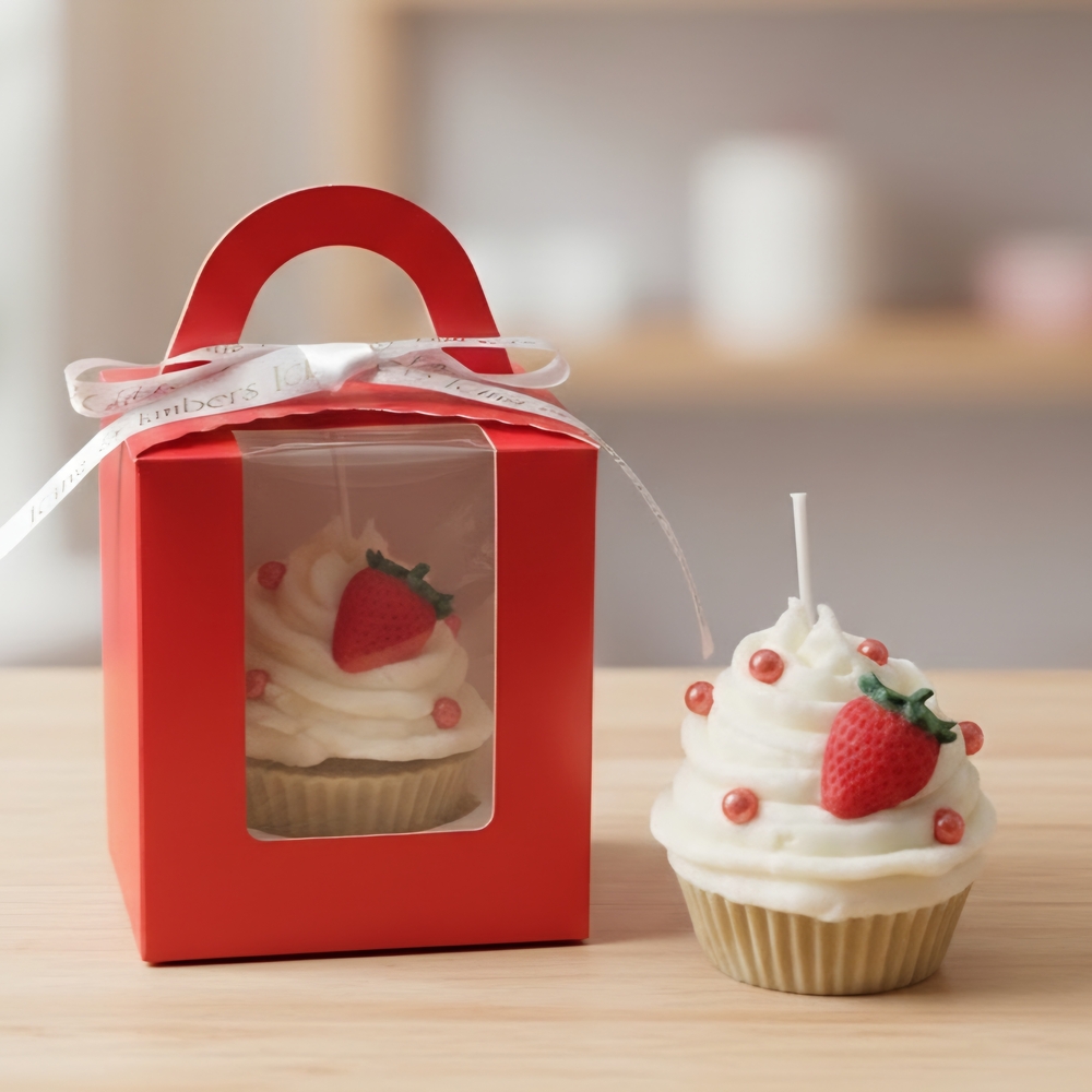 Strawberry Cupcake Candle with Red Gift Box